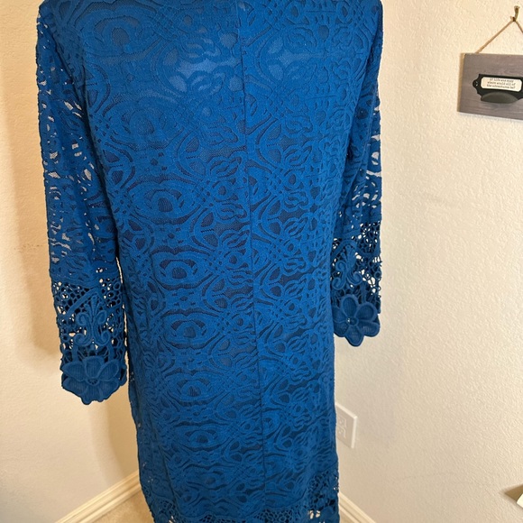 Teal Alfani Macys 3/4 sleeve lace dress L - Picture 4 of 4